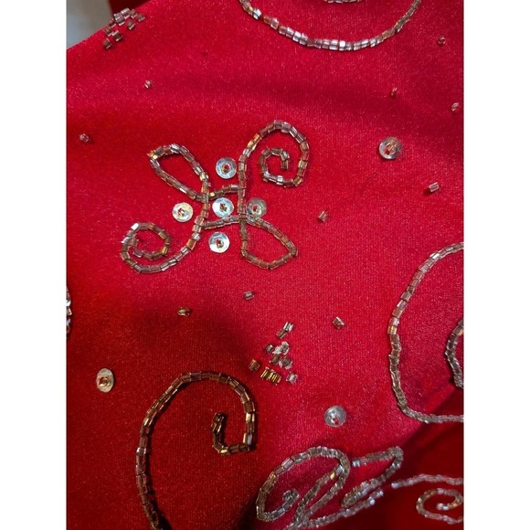 Red Holiday Vamp Vixen Y2K Red Silver Halter LaceUp Back Long Dress Vintage 90s - Picture 8 of 15